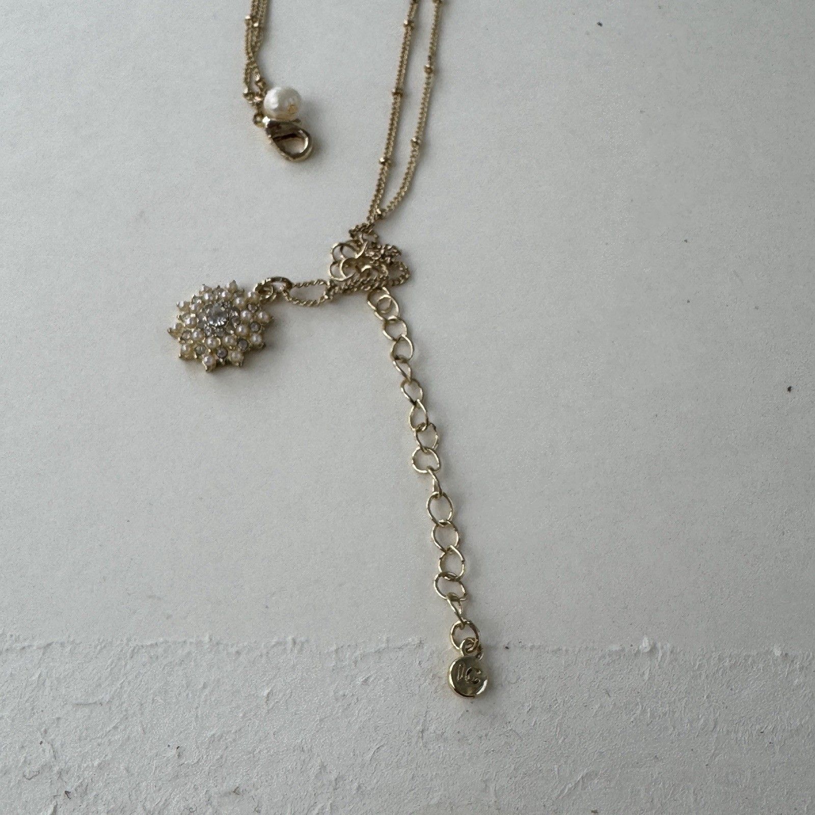 Vntg Lauren Conrad Necklace Genuine Freshwater Pearl Gold Tone 32 Gemstones Nos